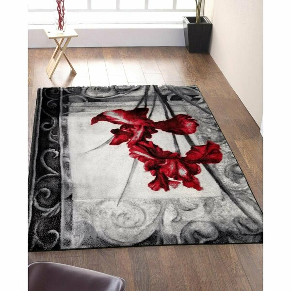 Terreno 5 x 7 ft. Modern Jersey Collection Floral Stylish Stain Resistant Floor Rug, Black & Red TE2586236